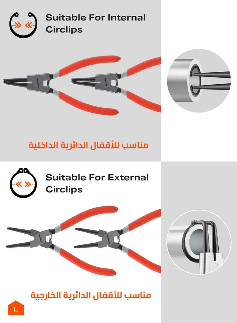 LAWAZIM Circlip Plier Set-4 Piece 7inch- Durable Non-Slip Precision Retaining Ring External Internal Bent Straight Snap Ring Removers Kit for Automotive Machinery Maintenance Plumbing and DIY Projects - Image 4